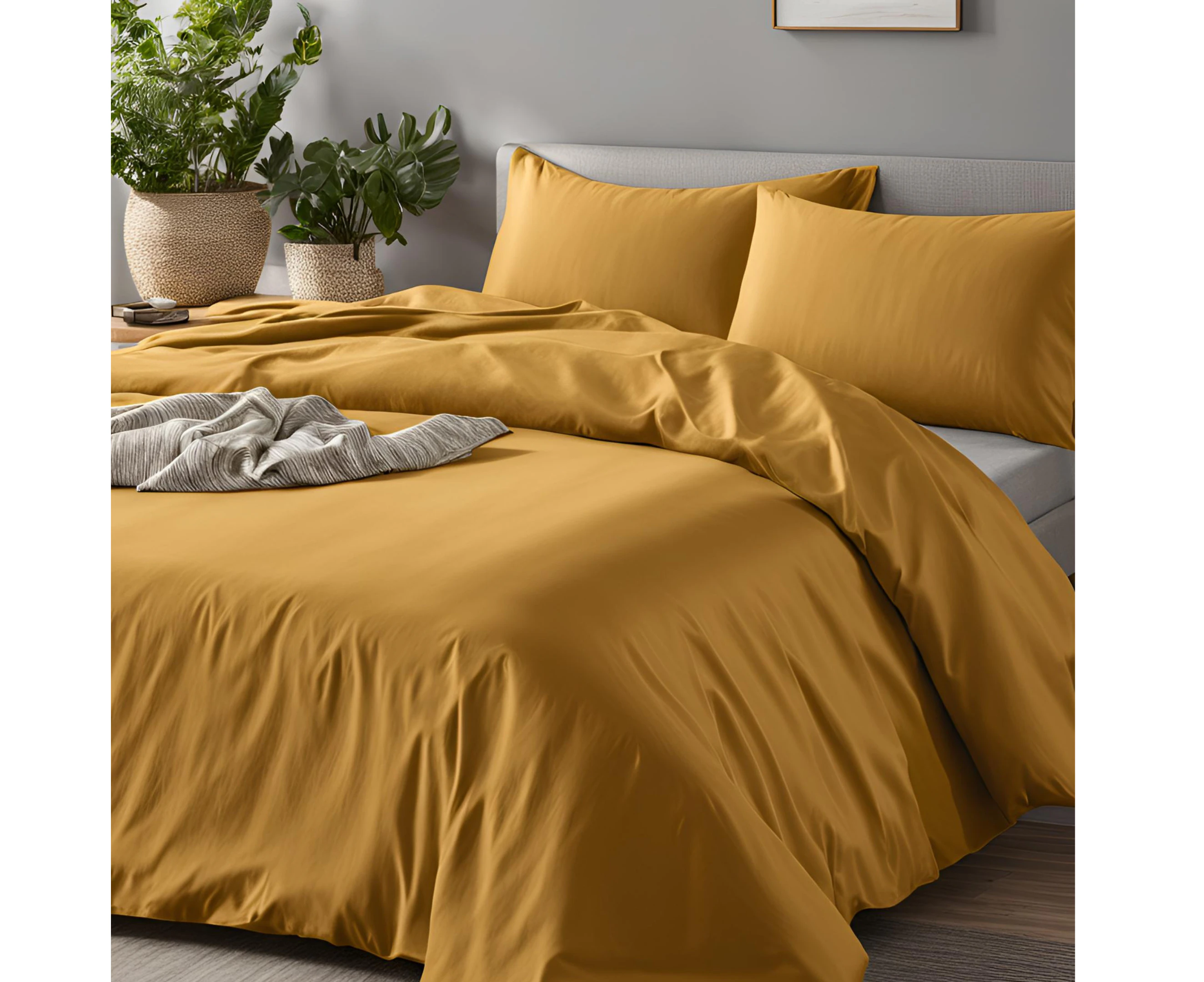 RAGA 100% Cotton Quilt Cover Set (375 Thread Count), Super Soft with Sateen Weave, 3 Pieces Doona Cover Set, Solid Plain Golden Mustard Color