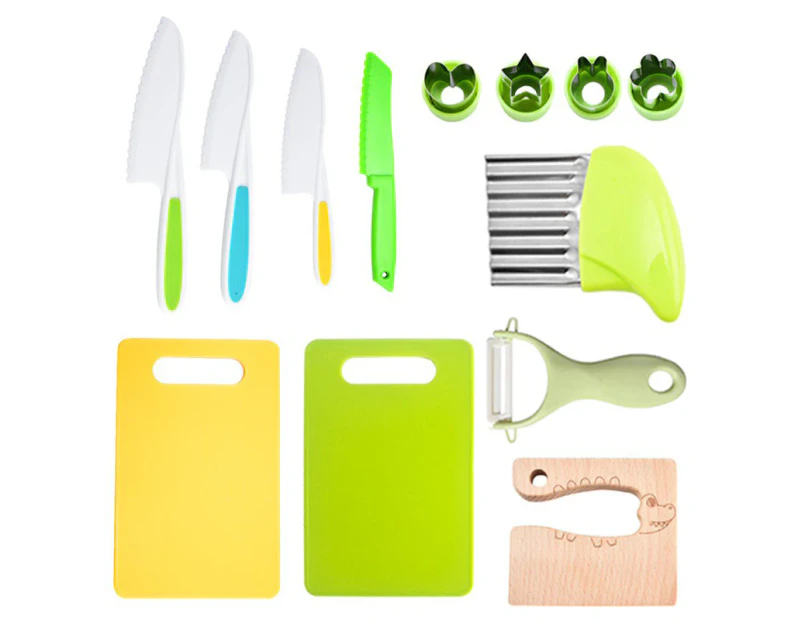 13-Piece Kids Knife Set with Vegetable Cookie Cutter and Cutting Board, Kids Cooking Set for Cutting and Cooking Fruits or Vegetables