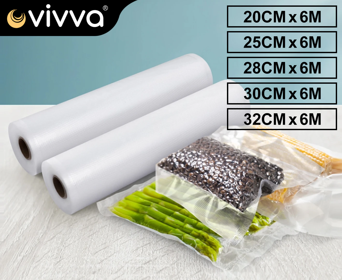 2 Rolls Vacuum Food Sealer Saver Bag 20/25/28/30/32X6M Seal Storage Commercial Grade