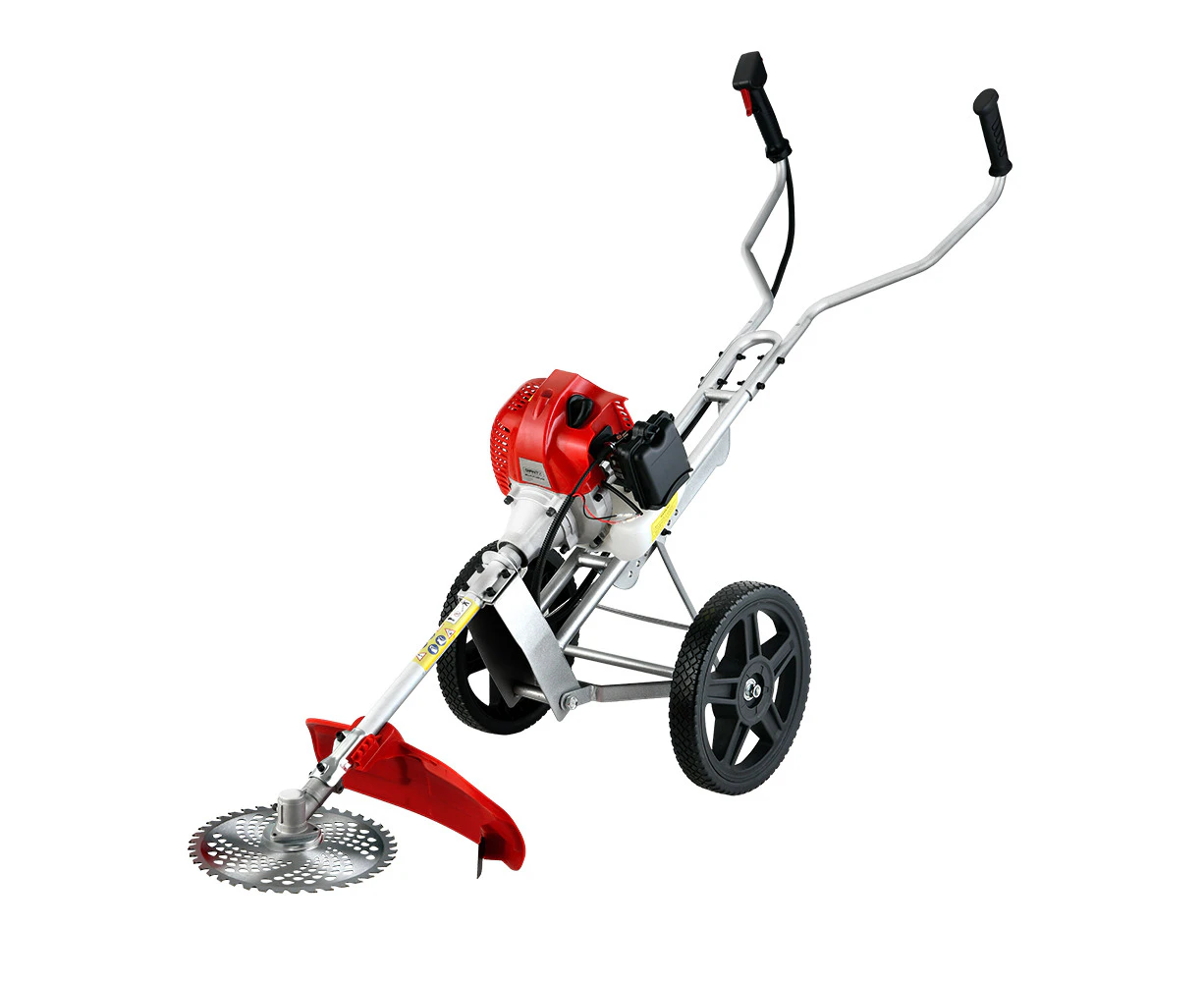 62cc Petrol Brush Cutter Whipper Snipper Trimmer 2 Stroke 3-in-1 Tool w/ Wheels Brushcutter