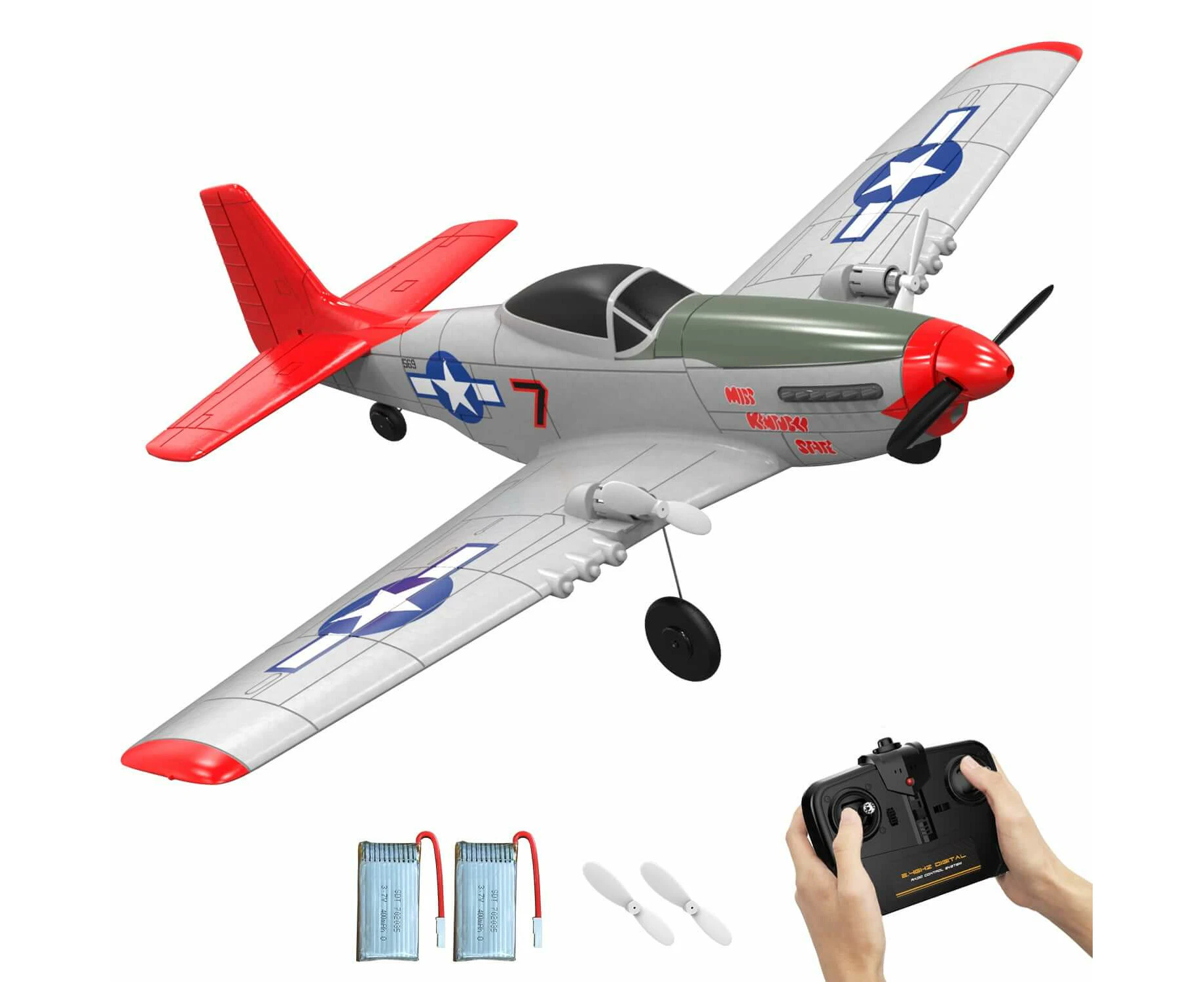 Mustang P51D 2CH Beginner RC Airplane with Gyro Stabilizer for Kids