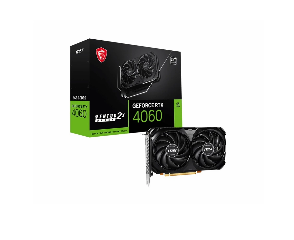 MSI nVidia GeForce RTX 4060 VENTUS 2X BLACK 8G OC Video Card  2490 MHz Boost Clock, 8GB GDDR6,DisplayPort x 3 (v1.4a),HDMI x 1