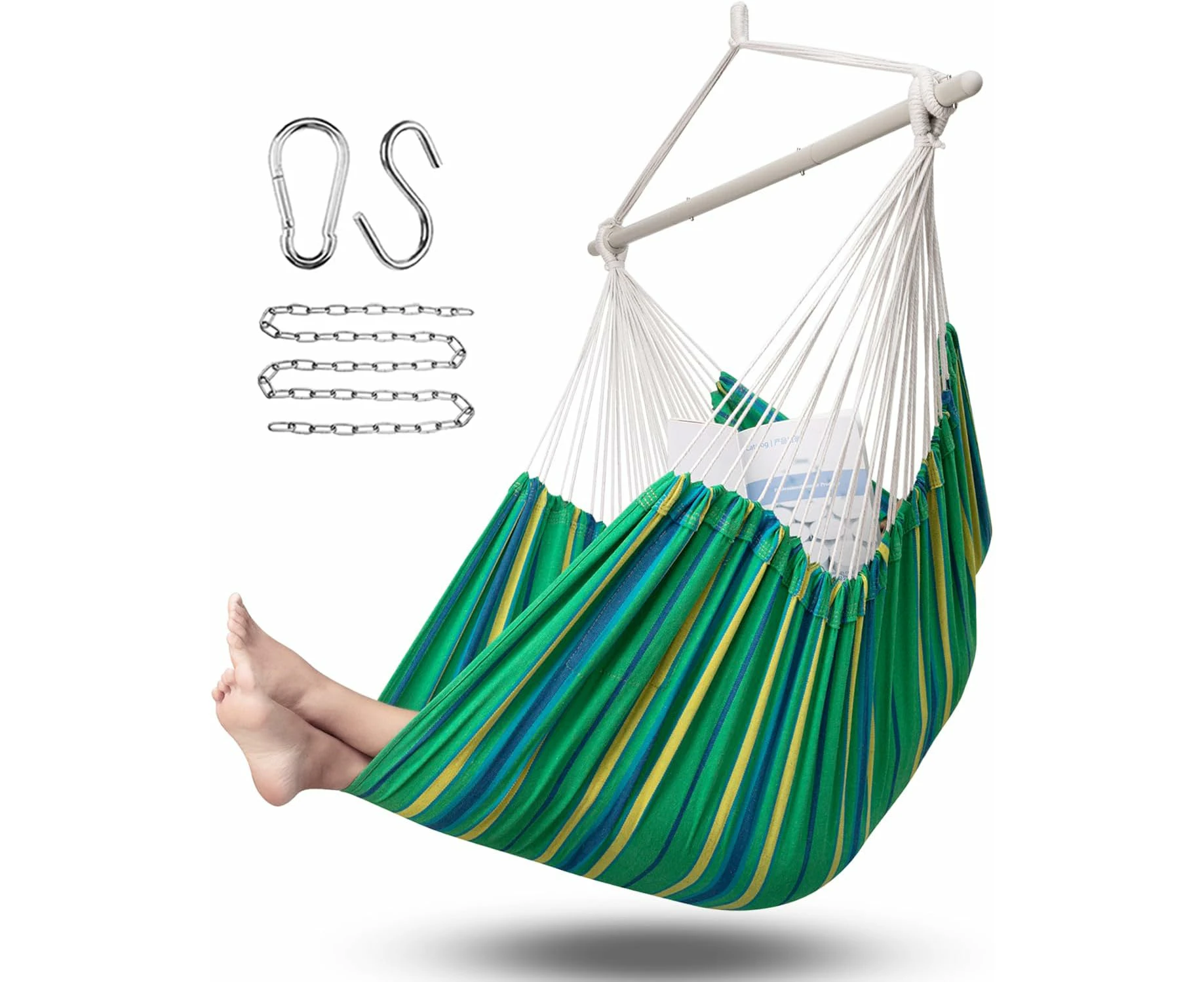 Hammock Chair Hanging Chair Rope Swing XXL - Max 500lbs, 70in Large Hammock Swing Chair -Portable Steel Spreader Bar with Anti-Slip Rings-Roomy & St