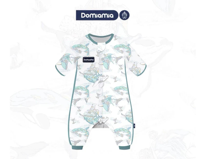 Domiamia- Bamboo Short Sleeve Summer Sleep Sack with Feet Double layer - Whale - L