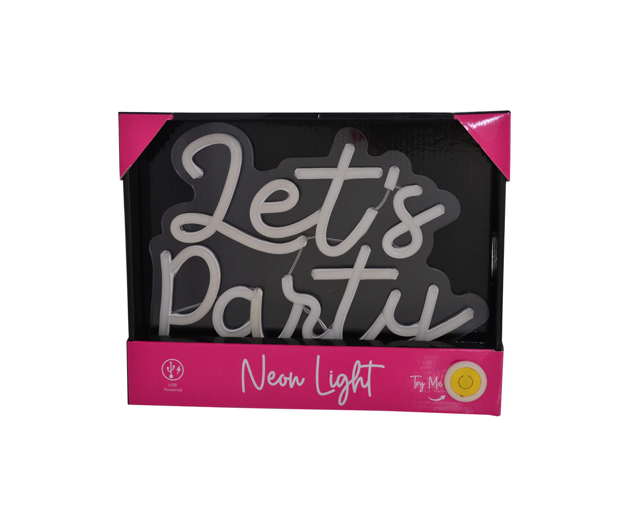 Gibson Gifts Lets Party LED Neon Sign Light Stand Home 27cm Tabletop Decor