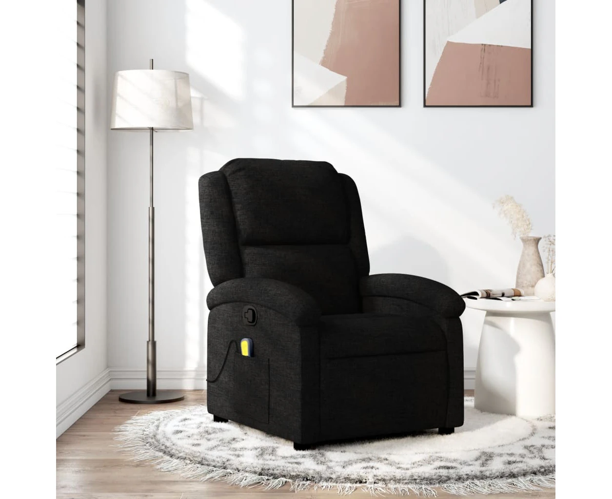 Massage Recliner Chair Black Fabric