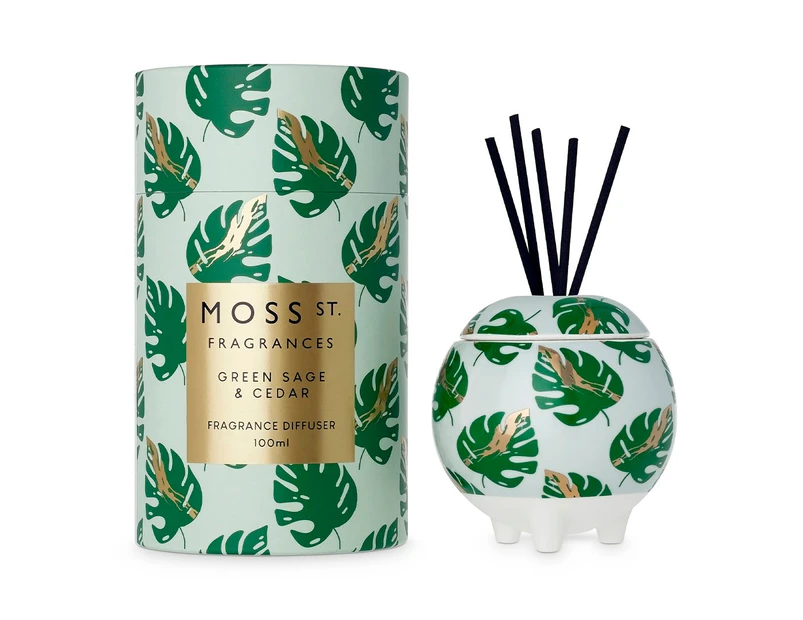 Moss St. Green Sage & Cedar Mini Ceramic Reed Diffuser 100mL