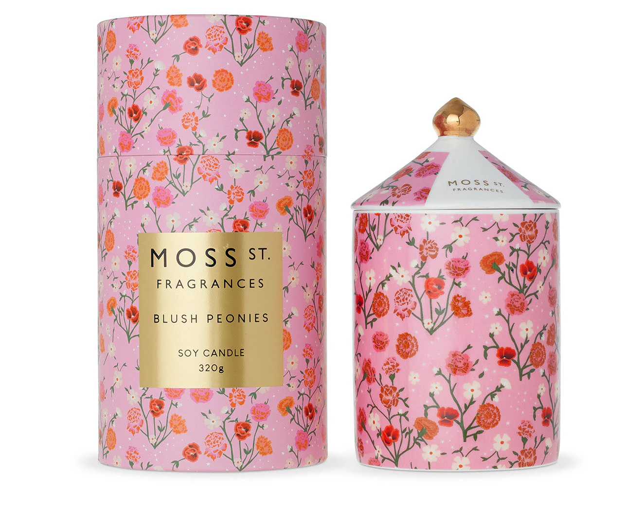 Moss St. Blush Peonies Ceramic Soy Candle 320g