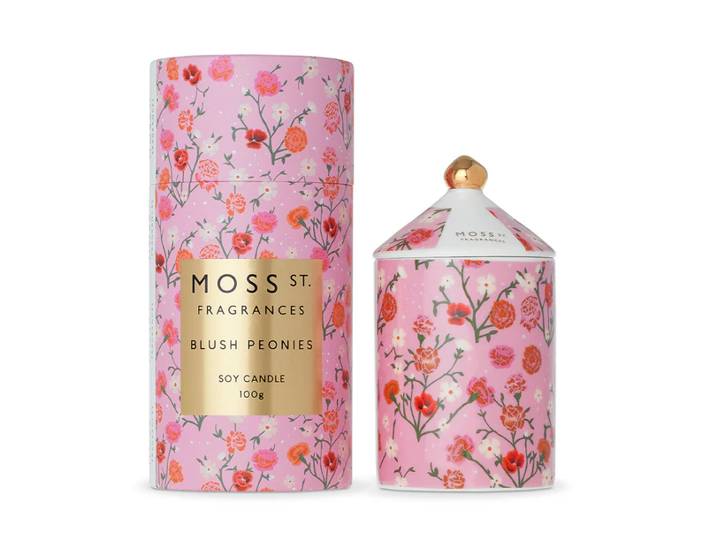 Moss St. Blush Peonies Mini Ceramic Soy Candle 100g