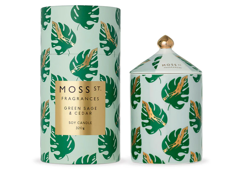 Moss St. Green Sage & Cedar Ceramic Soy Candle 320g