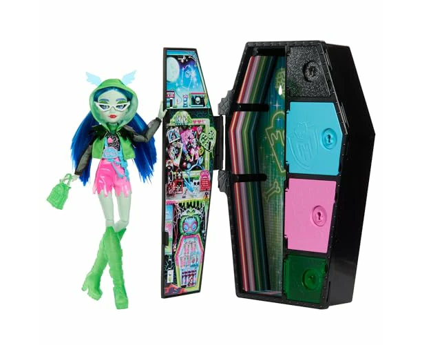 Monster High Doll and Fashion Set, Ghoulia Yelps Doll, Skulltimate Secrets: Neon Frights, Dress-Up Locker with 19+ Surprises,