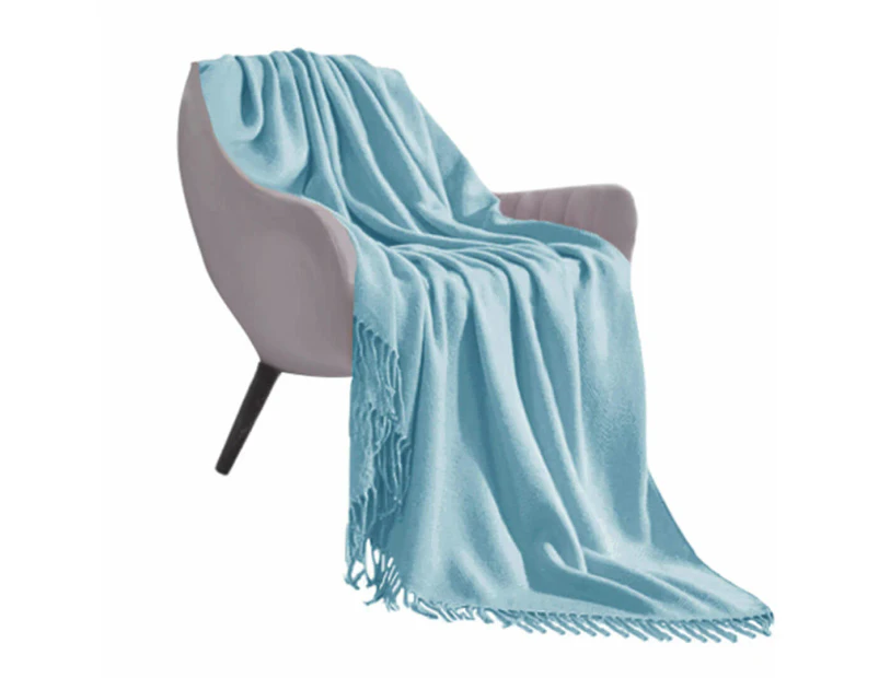 SOGA Sky Blue Acrylic Knitted Throw Blanket Solid Fringed Warm Cozy Woven Cover Couch Bed Sofa Home Decor