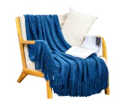 SOGA Royal Blue Diamond Pattern Knitted Throw Blanket Warm Cozy Woven Cover Couch Bed Sofa Home Decor with Tassels