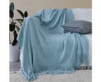 SOGA Sky Blue Acrylic Knitted Throw Blanket Solid Fringed Warm Cozy Woven Cover Couch Bed Sofa Home Decor