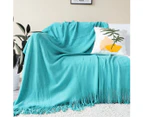 SOGA Teal Acrylic Knitted Throw Blanket Solid Fringed Warm Cozy Woven Cover Couch Bed Sofa Home Decor