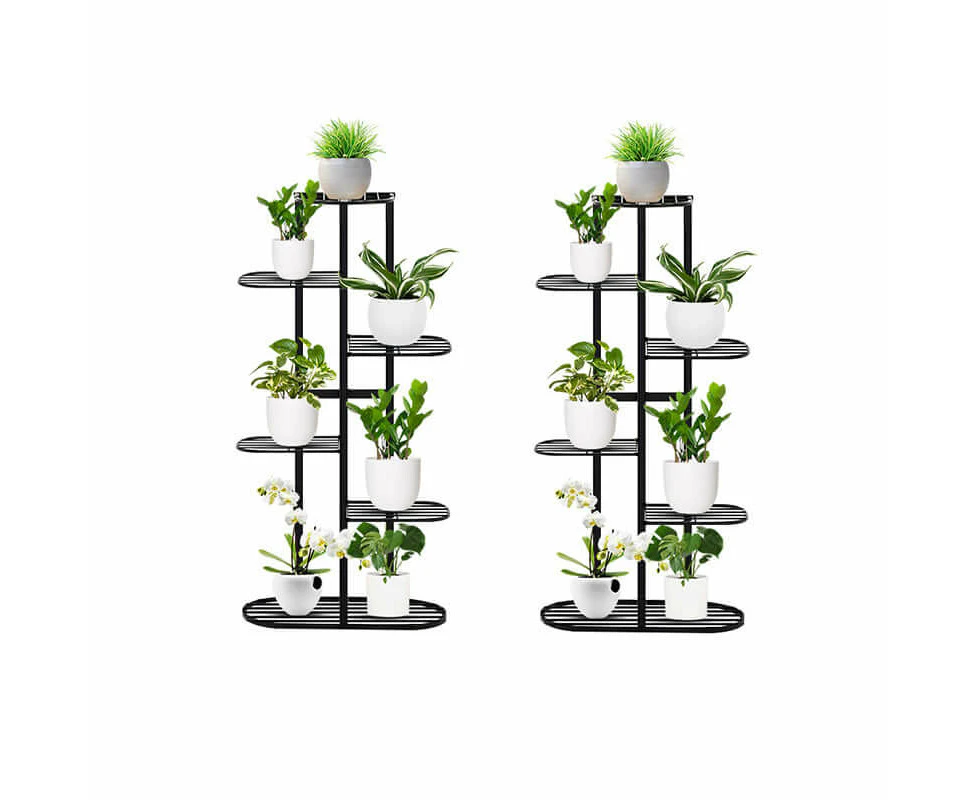 Soga 2x 6 Tier 7 Pots Black Metal Plant Rack Flowerpot Storage Display Stand Holder Home Garden Decor