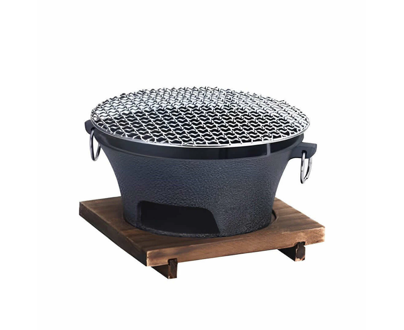 SOGA Small Cast Iron Round Stove Charcoal Table Net Grill Japanese Style BBQ Picnic Camping with Wooden Board