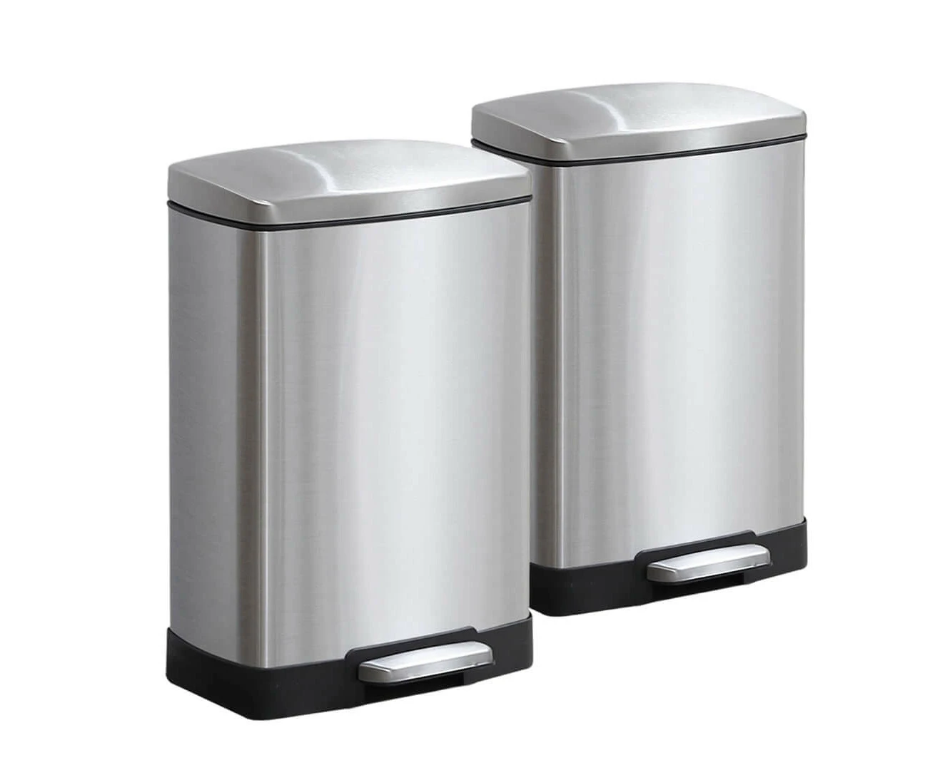 Soga 2x Foot Pedal Stainless Steel Rubbish Recycling Garbage Waste Trash Bin Rectangular Shape 12l Silver