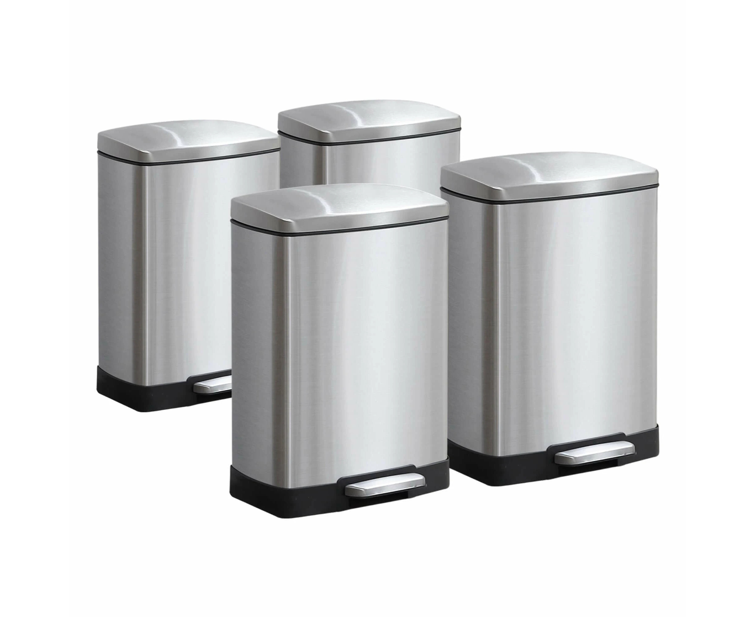 Soga 4x Foot Pedal Stainless Steel Rubbish Recycling Garbage Waste Trash Bin Rectangular Shape 12l Silver