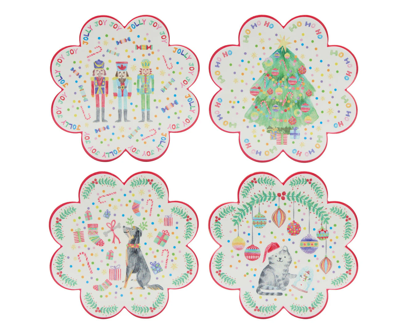 Set of 4 Maxwell & Williams Jolly Joy Joy Ceramic Coasters