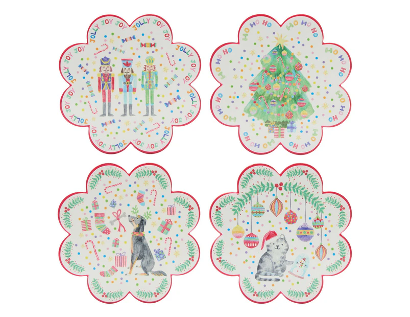 Set of 4 Maxwell & Williams Jolly Joy Joy Ceramic Coasters