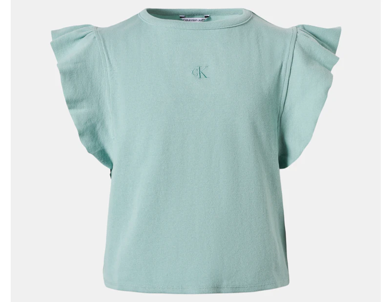 Calvin Klein Girls' Flutter Crew Baby Tee / T-Shirt / Tshirt - Aquifer