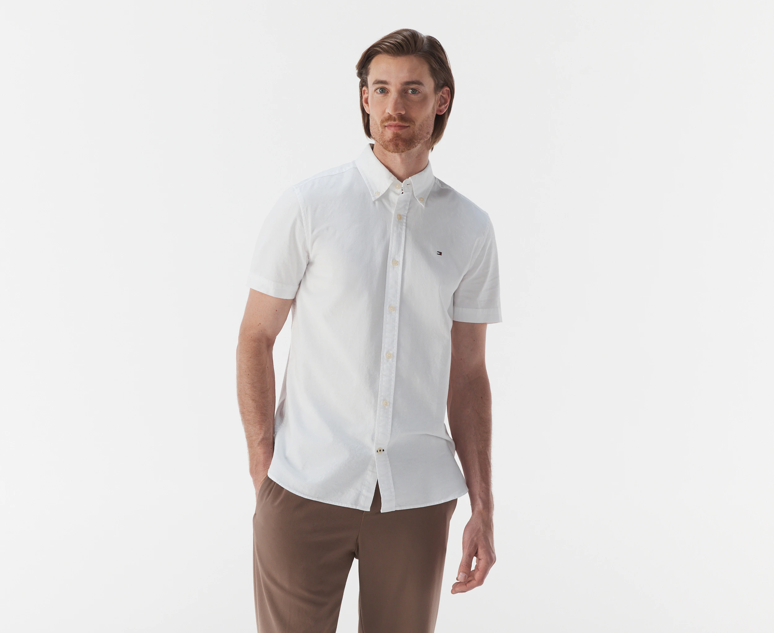 Tommy Hilfiger Men's Oxford Stretch Short Sleeve Shirt - White