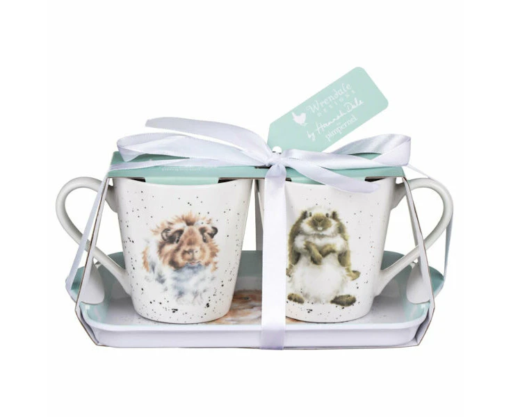 Royal Worcester Wrendale Designs Mug & Tray Set Hamster Rabbit Guinea Pig 3-Piece, Whitehill X0011659139