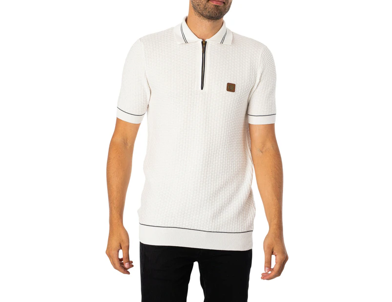 Trojan Men's Basket Weave Fine Gauge Polo Shirt - Beige