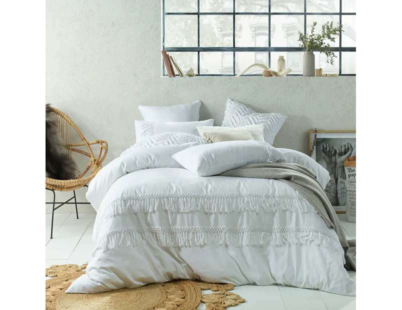 Accessorize - White Boho Tassel Linen Cotton Quilt Cover Set