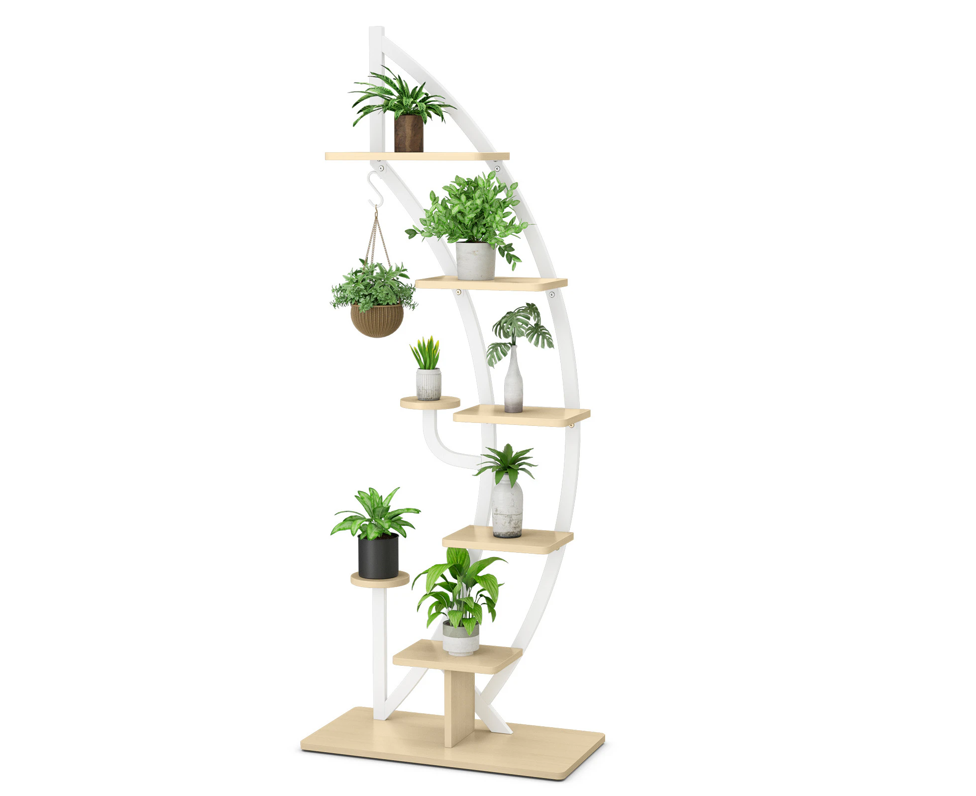 Giantex 6-Tier Metal Plant Stand Ladder Planter Shelf w/Top Hook Half Moon ShapeFlower Shelf Rack Indoor Outdoor