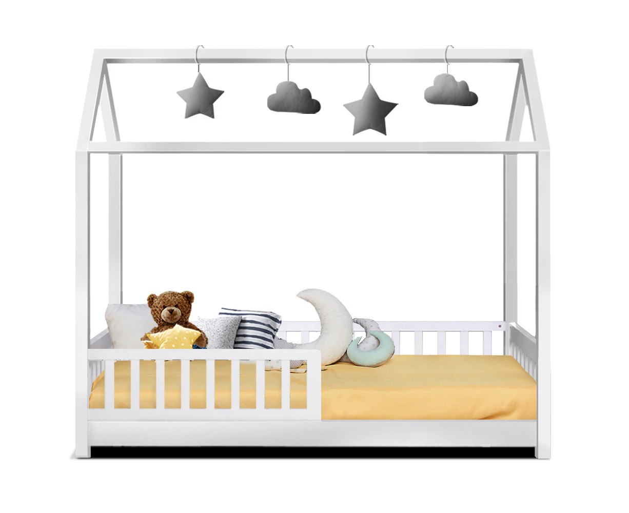 Bed Frame Wooden Kids House Frame White