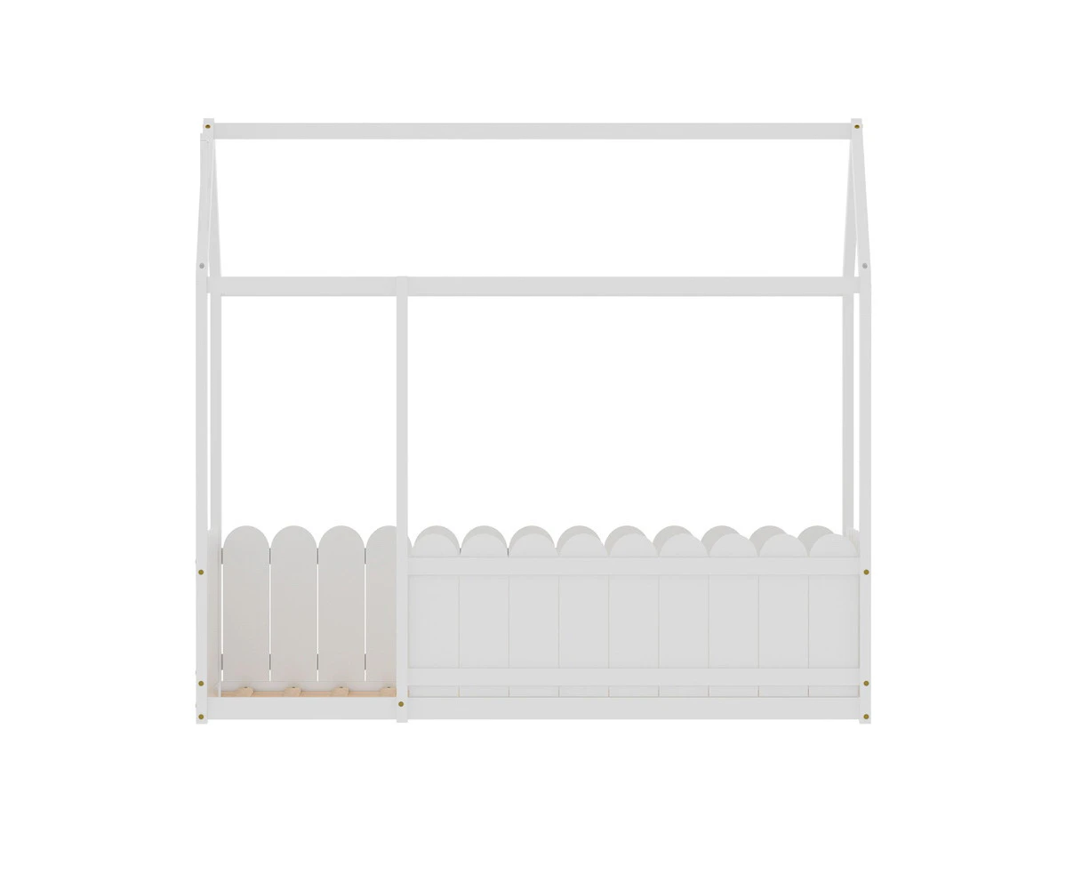 Bed Frame Wooden Kids House Single Frame White