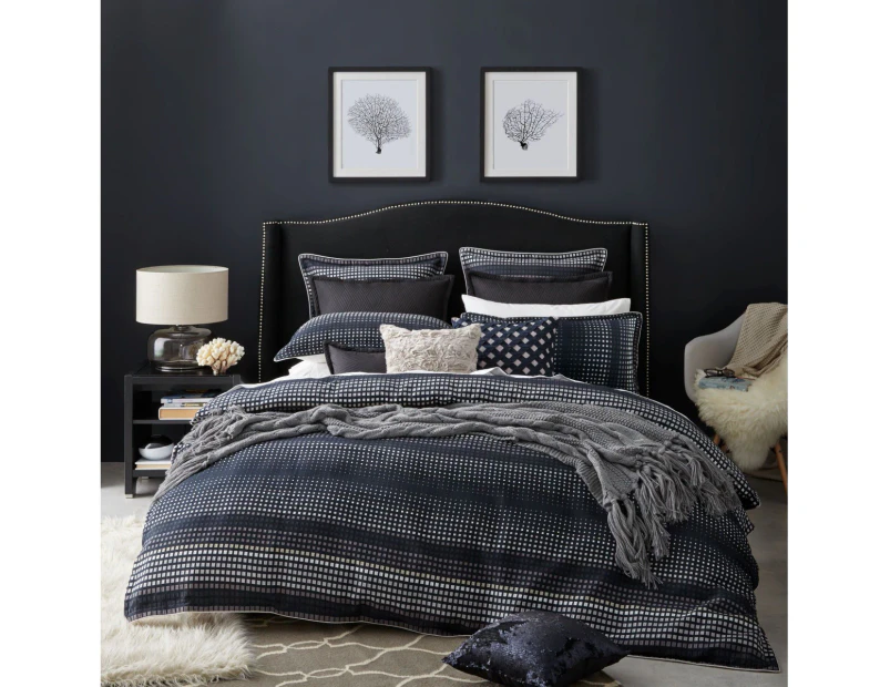 Private collection Laurence Navy Duvet Doona Quilt Cover Set - Queen Size