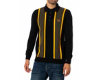 Trojan Men's Textured Stripe Panel Longsleeved Polo Shirt - Black