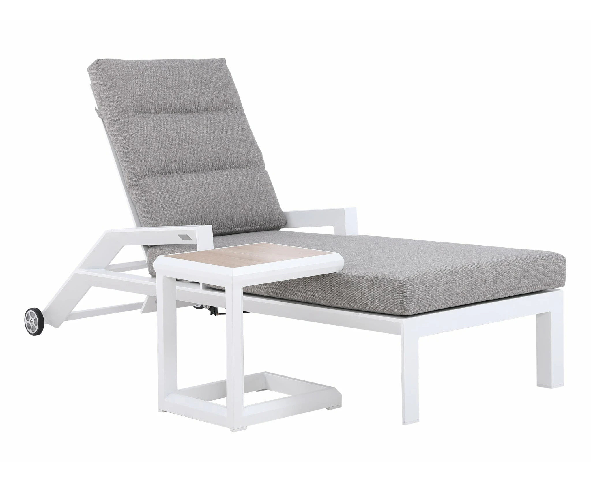 FurnitureOkay Mosman Aluminium Automatic Sunlounger - White - With side table