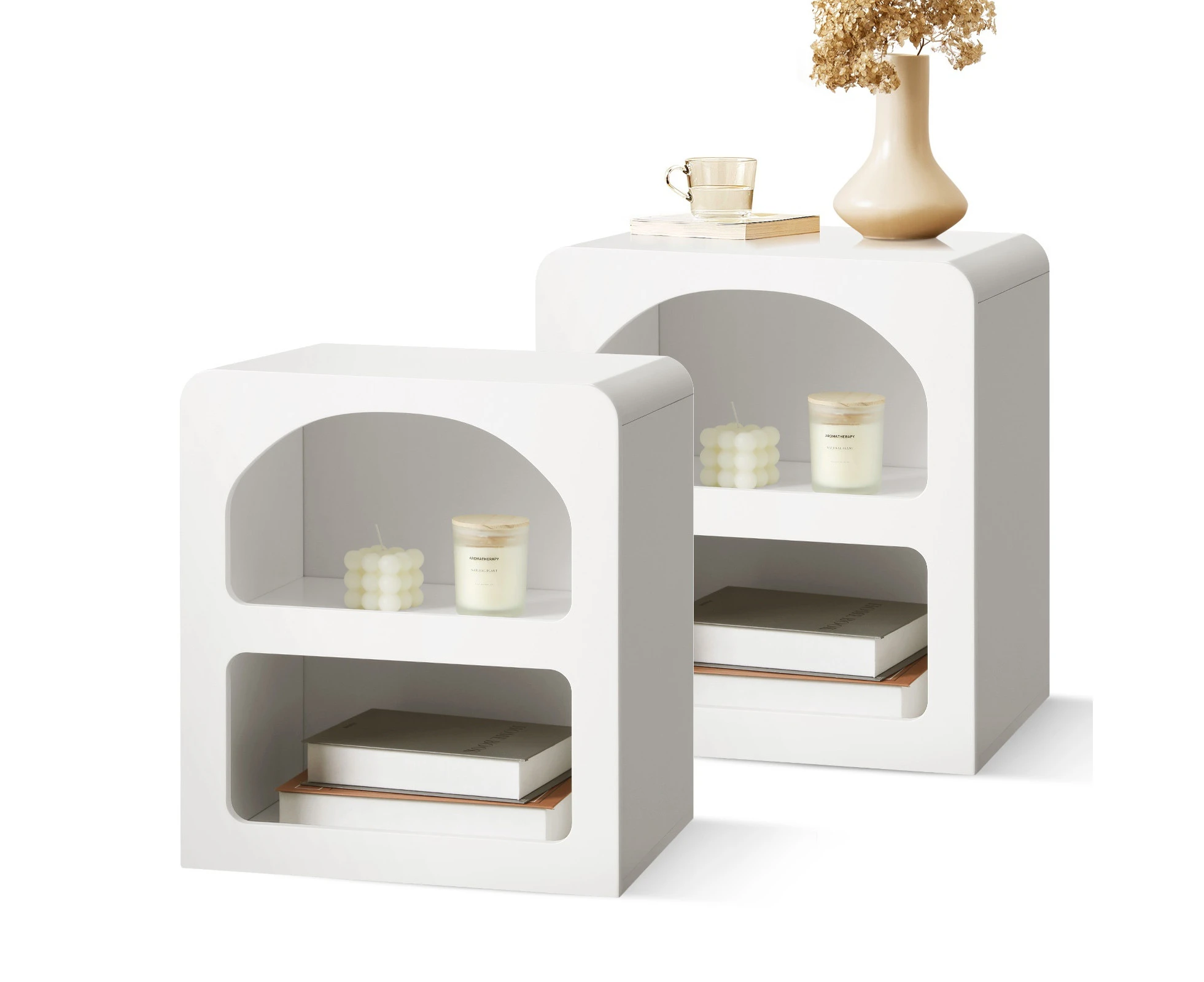 Oikiture Bedside Tables Set of 2 Display Shelf Storage Cabinet Nightstand White