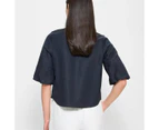 Linen Blend Balloon Sleeve Blouse - Preview