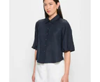 Linen Blend Balloon Sleeve Blouse - Preview