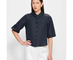 Linen Blend Balloon Sleeve Blouse - Preview