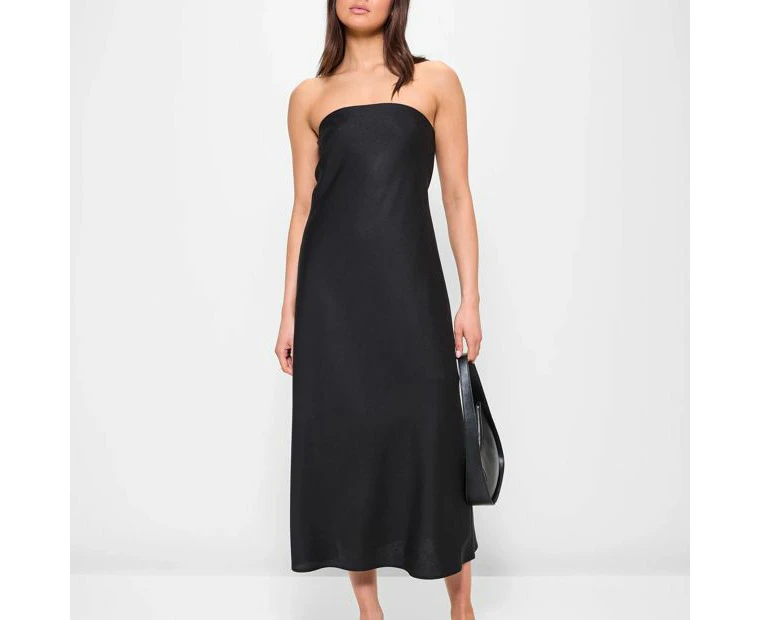 Linen Blend Strapless Midi Dress - Lily Loves