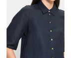 Linen Blend Balloon Sleeve Blouse - Preview