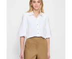 Linen Blend Balloon Sleeve Blouse - Preview