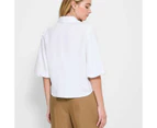 Linen Blend Balloon Sleeve Blouse - Preview