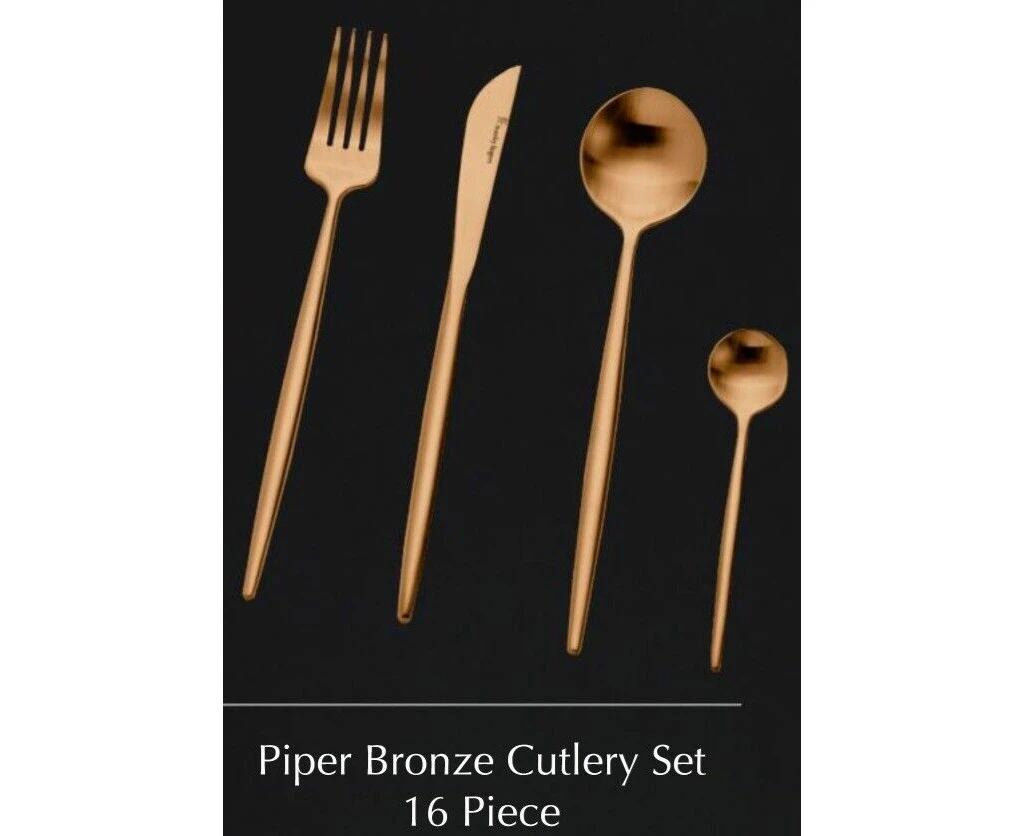 16 Pieces Piper Bronze Cutlery Set  Stanley Rogers Fork Knife Spoon Tea Cafe