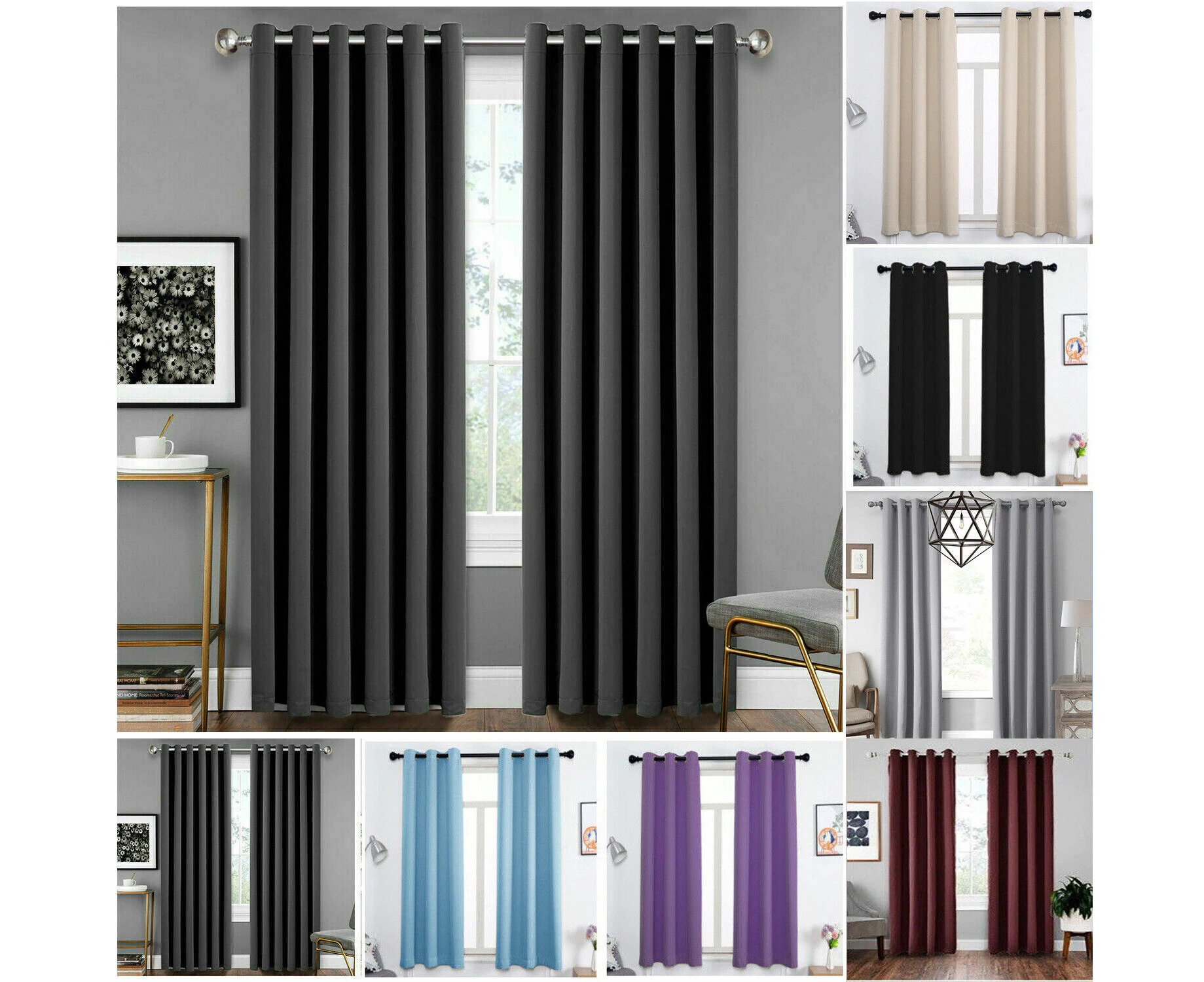 2X Blockout Curtains 100% Blackout Window Curtain Draperies Eyelet Bedroom Decor