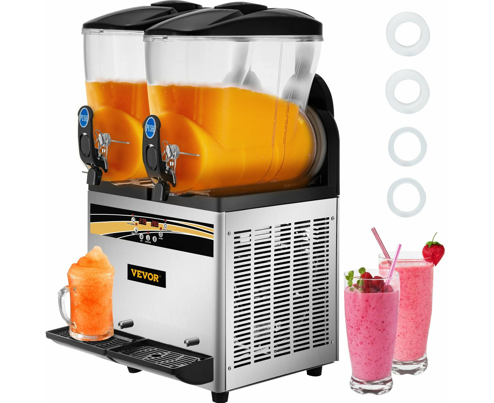 VEVOR Commercial Slush Machine Margarita Slush Maker 2x15L Frozen Drink Machine