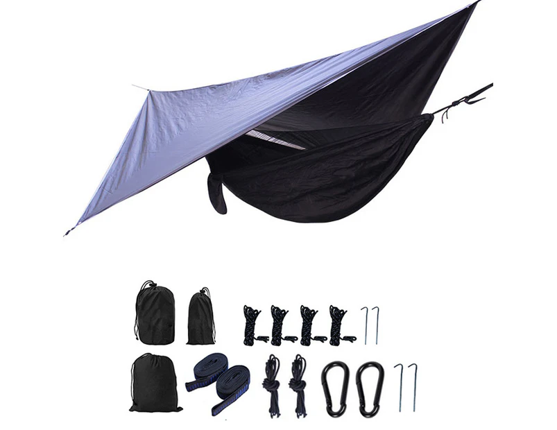 Camping Hammock with Mosquito Net, Rain Fly Tarp, Portable Parachute Gear, Waterproof Tent, Rain Fly Set, black