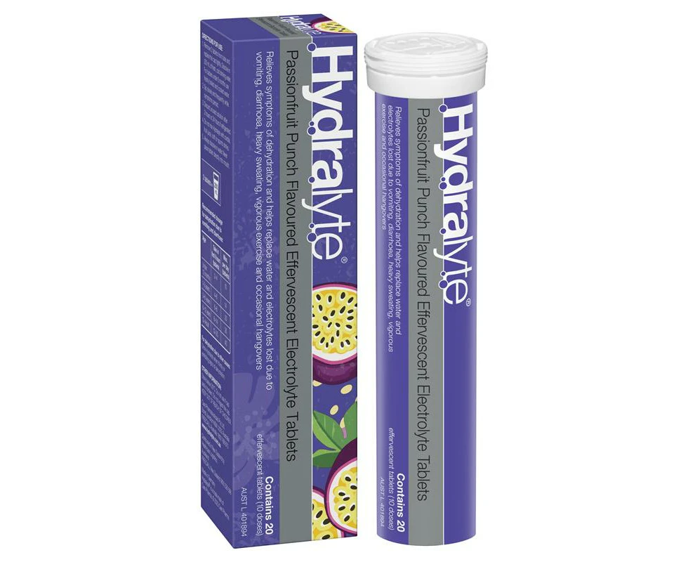 Hydralyte Electrolyte Effervescent Passionfruit Punch 20 Tablets