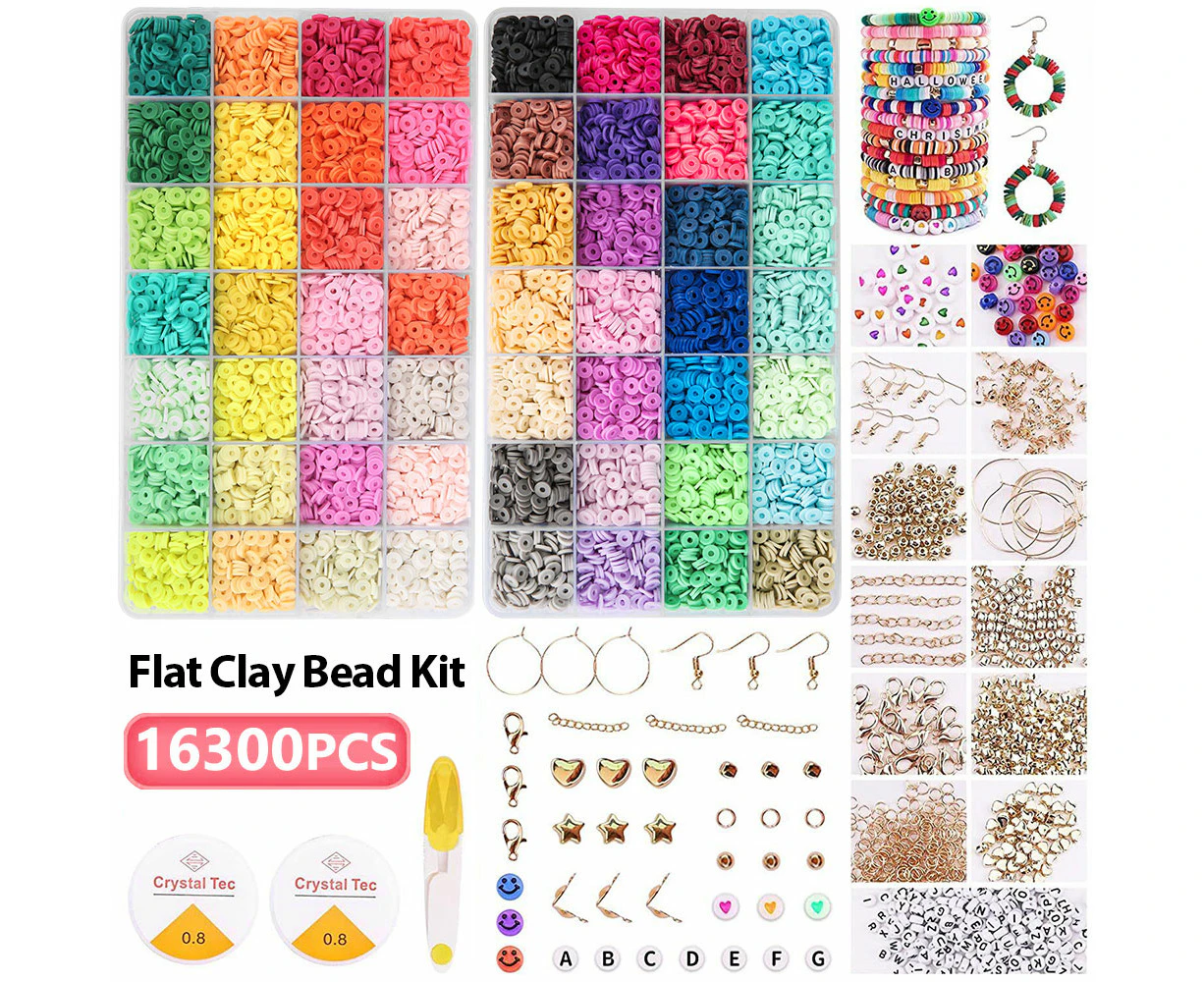 16300X Clay Beads Polymer Flat DIY Set Bracelet Necklace Jewelrys Making Kit 16300PCS for Bracelets Necklaces Earrings Anklets Heishi Jewelry